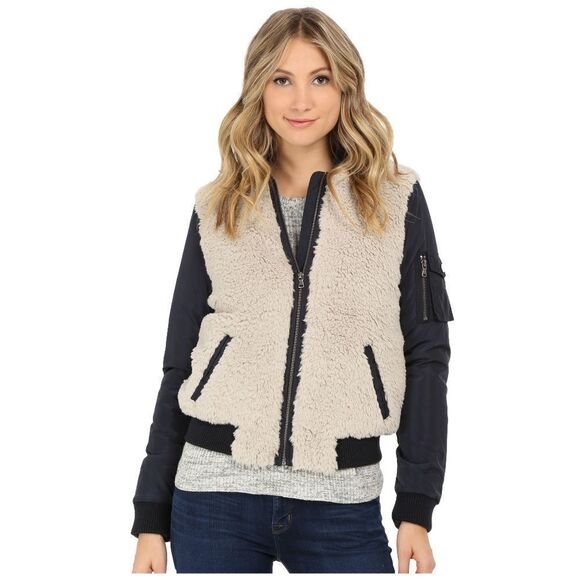 New! LEVI's Women's Zip-front Faux Sherpa Bomber Jacket Size Medium - Picture 2 of 7